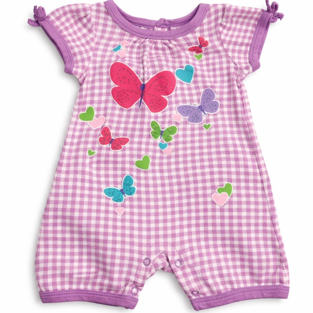 Vintage Snugabye Purple Gingham Butterfly Romper | Snap Closure